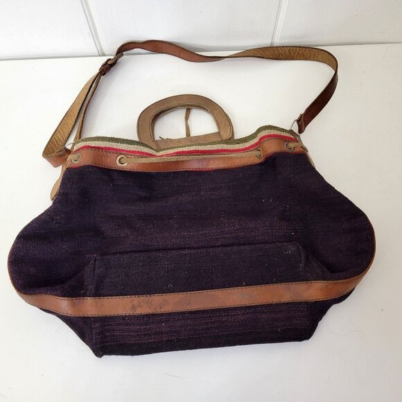 Vintage Kilim and Leather Shoulder Bag Purse - Picture 4 of 6